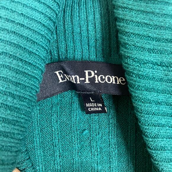 Evan Picone | Teal Blue Turtleneck Sweater Cable Knit Rayon Nylon Womens Large - Picture 3 of 5